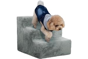 PawHut Escalier pour Chien à 3 marches escalier pour Chat échelle antidérapante pour Animaux de Compagnie Housse Amovible et Lavable 46 x 35 x 35 cm Gris Clair