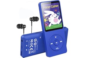 AGPTEK Odtwarzacz MP3 64 GB, Bluetooth 5.3, z głośnikiem, 40 godzin pracy baterii, mały i klasyczny sportowy odtwarzacz MP3 z ekranem 1,8", radio FM (bez słuchawek), karta TF do 128 GB, niebieski