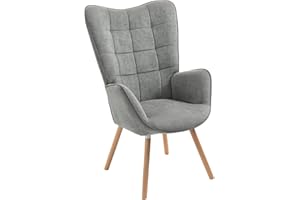 MEUBLE COSY Sillones de salón Butaca nórdica Sillas Escandinavo Relax Acolchado con Reposabrazos y Patas de Madera, Tela, para Dormitorio Comedor, Gris
