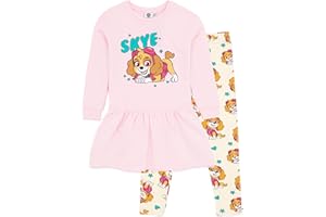 Paw Patrol Maglione Vestito E Leggings Set Ragazze | Bambini Bambini Skye Helicopter Rescue Pup Pink Sweat Jumper Stars Pantaloni crema Outfit | Merchandising di spettacoli televisivi