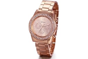 JewelryWe Relojes Rosas de Mujer Precioso Cuarzo de Acero Inoxidable, Reloj de Pulsera con Diamantes de Imitación Brillante, Oro Rosa Buen Regalo