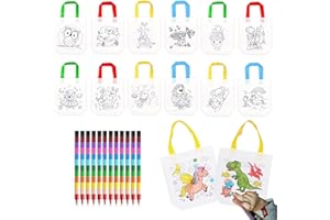 SCBOY Stoffbeutel kinder set 12 Stück DIY taschen zum bemalen für kinder und 12 Farbe Buntstifte (12 Farben in 1) Ideal für Mitgebsel kindergeburtstag,Kindergeburtstag gastgeschenke