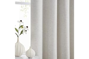 TREATMENTEX 100% Blackout Curtains for Bedroom 90 Inch Modern Solid Living Room Thermal Ivory Blackout Eyelet Curtains Noise Reducing Natural Linen Look Set of 2 Curtain Panels for Office Studio/Hotel, 52" wide