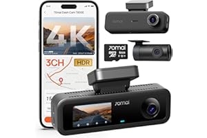 70mai T800E 4K Dashcam Auto 3-Kanal, 4K+1080P+1080P Vorne Hinten Innen 3 Channel Autokamera mit HDR F1.55, IR Nachtsicht, Parküberwachung 24H, GPS, G-Sensor, WiFi 6, Superkondensator mit 64GB SD Karte