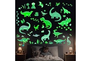 DECOWALL GDS4-8087 Glow in The Dark Dinosaur Wall Stickers Removable Dino Decals for Kids’ Bedroom Boys’ Nursery Classroom Décor