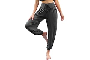 Terecey Pantalones Yoga Mujer, Pantalones Bombachos Mujer Casuales de Cintura Alta Pantalón Bloomers Mujer Ancho con Cordones Pantalones Anchos