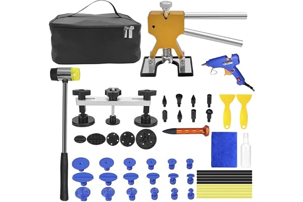 MENQANG Outil Débosselage sans Peinture,41PCS Kit Débosselage Carrosserie avec Pistolet à Colle Marteau, Stylo de réparation pour Voiture,Réfrigérateur,Moto Corps,Porte (Golden+Bridge)