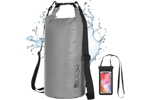 KYG Waterproof Dry Bags, 10L Light Grey, with Waterproof Phone case