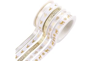 GUKASXI Lot de 5 rubans gros grain de Noël colorés en satin de polyester double face pour fêtes de fin d’année, emballage cadeau, fabrication de nœuds - 5 m chacun