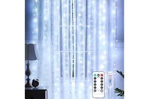 Yizhet Tenda Luminosa 3m x 3m 300 LED Tenda di Luci 8 Modalità, Luci per Tendina con Telecomando e Timer Luci di Tenda LED Impermeabile IP65 per Festa, Matrimonio, Natale (Bianco Freddo)
