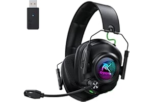 Krysenix KGH2 Cascos Gaming Inalámbricos, 2.4 GHz Auriculares Gaming para PS4, PS5, PC, Mac, Switch, Auriculares Bluetooth con Micrófono, Cancelación de Ruido, Luz LED y Duración 40Hr+, Negro