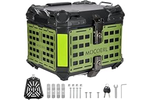 MOCOERL Motorrad-Topcase, 45 l wasserdichtes Topcase für Helm und Gepäck mit Sicherheitsschloss, Bodenplatte und grüner Panzerung zum Aufhängen von Gegenständen