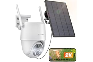 Topcony 2K Solar Security Camera Wireless Outdoor, 360° PTZ Battery Wi-Fi CCTV Camera Systems, Spotlight & Siren Alarm, Color Night Vision, AI Motion Detection, 2-Way Audio, SD/Cloud, White (GX6SV3)