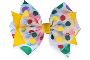 MeiMei Multicolor Spot Dot Yellow Circle Hair Bows – Handmade 4 inch Grosgrain Ribbon Alligator Clips, Girls Hair Accessories, Matching Costumes, 1 Piece (Spot 2, HFPW Organza, Clip)