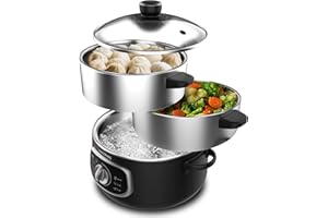 ‎CECOTEC Cecotec Elektrischer Dampfgarer Vapovita Steelpot. Leistung 1300W, Edelstahlbehälter, 10L, einstellbare Zeit, Auto Abschaltung, einfache Reinigung, spezieller Deckel, gesundes Kochen, Sicherheit