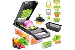NEIVEINO 16 en 1 Cortadora de Verduras Cebolla Kit, Picador de Verduras Mandolina Cocina, Troceador de Verduras con 7 Cuchillas Lintercambiables, para Patatas, Cebolla, Cortar Verduras