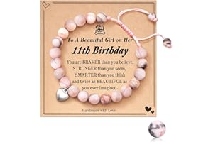 Fychuo Natural Stone Bracelet, 11 Year Old Girl Gifts Birthday Crystal Healing Bracelets Gifts for Girls Age 11 Daughter Granddaughter Niece Birthday Cards Presents Girls Pink Zebra Bracelet