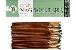 LAMARE Bastoncini di incenso Vijayshree Golden Nag Salvia Bianca - 100 g - 5 confezioni da 20 g (70-90 bastoncini) - Aromaterapia - Meditazione - Yoga - Confezione ecologica