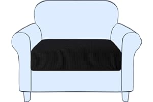 subrtex Sofa Seat Cushion Covers Stretch Polyester Fabric Seat Cushion Protector (1 Seater, Black)