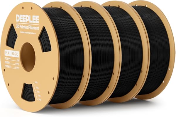 DEEPLEE Filamento PLA Basic 1.75 mm, Pack 4 x 1 kg, Negro | Precisión ±0.02 mm, enrollado preciso, baja obstrucción, fácil de imprimir, compatible con FDM