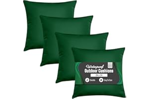 Rohi Waterproof Outdoor Cushion 4 Pack Filled – Decorative Waterproof Cushions for Garden, Patio, Couch, Tent, Balcony and Sofa (Dark Green, 18" x 18")