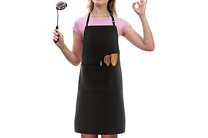 LEFUNDA® Cooking Apron Waterproof Apron with 3 Pockets Adjustable BBQ Apron with Long Straps Kitchen Apron for Men Women Kitchen Restaurant Café