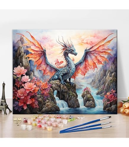 Peinture Par Numéros Dragon TISHIRON - Toile 40x50cm Avec Peinture Acrylique - Pour Adultes Et Débutants