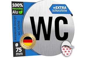 SCHILDERBOXX® WC Schild Selbstklebend - Toilettenschild [Ø75mm, 100% Alu, 3M Tape] – Ideales Gäste WC Schild, WC Aufkleber Tür, Türschild WC, Schild WC, Schild Toilette, Toiletten Schild