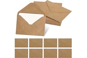 KUHAWL Kraft Paper Envelopes, Pack of 50 Brown Envelopes with 50 Sheets Blank Paper Cards, Mini Envelopes, Small Envelopes, Folding Cards for Money Gifts, Thank You Cards, Invitation
