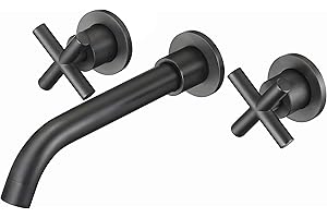 VALAZ Grifo Lavabo Negro Mate Empotrado | Grifo Lavabo Bimando, Mezclador Agua Fría y Caliente, Ahorro de Agua | Instalación Fácil y Rápida | Latón, Inoxidable, Redondo, Caño 21 cm, Serie Nalon