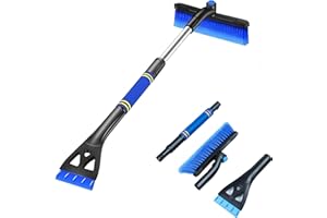 Atsmoce® Eiskratzer Auto mit Besen, 90cm Auto Reinigungsbürste, 2 in 1 Abnehmbarer Eisschaber, Ausziehbare Schneeräumbürste mit Eiskratzer, Schaumstoffgriff (Blue)