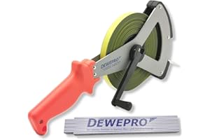 Richter Stahlbandmaß "METRI-POLYSAN" 13mm breit mit V-Leichtmetallrahmen - Länge: 50m - Maßband mit Polyamid ummantelt - Maßanfang "B" - cm-Teilung - im Set inkl. 1 St. DEWEPRO® Zollstock 2m