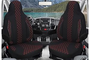 ‎BREMER SITZBEZÜGE Maß Sitzbezüge Schonbezüge Fahrer & Beifahrer kompatibel mit Wohnmobil Pössl Weinsberg Knaus Adria Dethleffs Carthago Bürstner Eura Mobil Pilote Laika Kabe Chausson Hobby PL402 (Schwarz/Rote Naht)