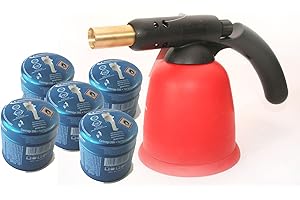 ANBOBO Lötlampe Lötbrenner Bunsenbrenner mit Piezo inkl. 5 Gaskartuschen 190g