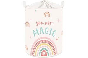 HUUMONSS Boho Rainbow Baby Laundry Hamper Collapsible Clothes Kids Storage Basket Large Girls Gift Toy Box Bin for Nursery Room, Pink, 63L