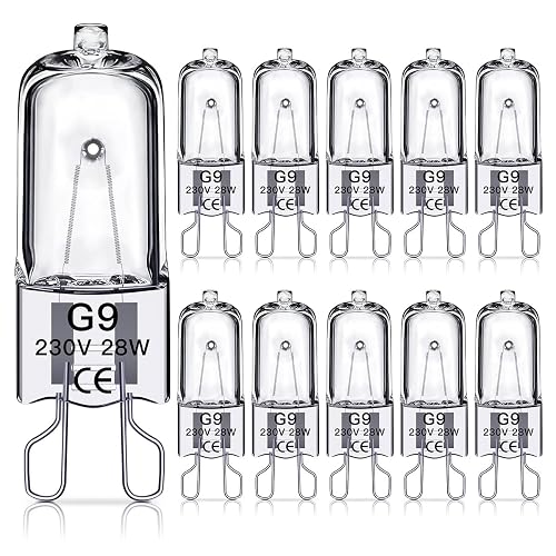 SILKIT G9 Halogen Light Bulbs 28W, G9 Dimmable Capsule Bulbs, Warm White 2800K, Non-Flicker,10 Pack