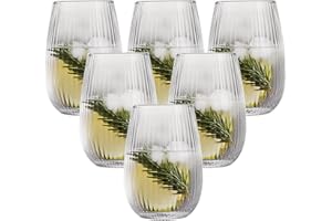 MYKAGS Tasses en verre côtelées Ensemble, Lot de 6 400 ml lave-vaisselle tasses de boisson sûres, verrerie en cristal Highball verres Ensemble, design élégant côtelé, parfait pour l'utilisation quotidienne