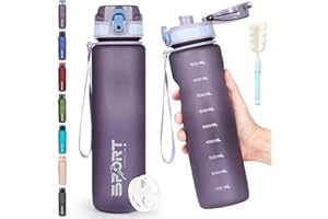 HASAGEI Water Bottle 1L Sports Water Bottle Leak-proof Drinking Bottle Dishwasher Safe BPA Free Sports Bottle with Capacity Scale for Bicycle, Outdoor, School, Gym