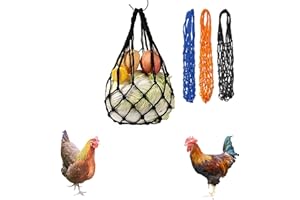 AOMIGT Chicken Feeder, Feeding Net Bag, Pack of 3 Nylon Hay Net Hangings, Chickens, Fruit and Vegetables, Feeding Net Bag, Chicken Toy Accessories for Ducks, Geese, Birds