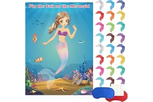 ‎FEPITO FEPITO Pin the Horn on the Unicorn Birthday Party Game with 24 Horns for Unicorn Party Supplies, Children's Birthday Party Decorations, Mermaid