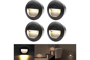 FWOCHE 4 kawałek Oświetlenie schodowe, zewnętrzne, okrągłe, kinkiety 3W, zewnętrzne, oświetlenie schodowe z puszką podtynkową, aluminiowe, wodoodporne, kinkiet wpuszczany, oświetlenie schodów, czarne