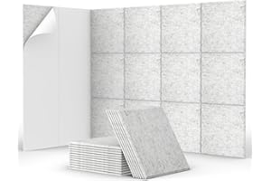 TONOR 18 Pakietów Samoprzylepnych Paneli dźwiękochłonnych, TONOR 30x30x0,9 cm Kwadratowe Panele Dźwiękochłonne, Panele Dźwiękochłonne o Wysokiej Gęstości do Studia Nagrań, Domu, Biura, Jasnoszary
