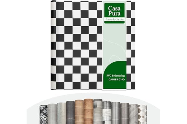 Revestimiento para suelo CV Atlantic damero, suelo de PVC extra resistente (espumado), damero blanco y negro, elegante aspecto de azulejos, superficie estructurada, venta por metro (200 x 250 cm)