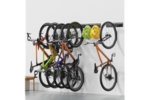 Housolution Bike Storage Rack 64Inch for 6 Bikes + 5 Helmets, Up to 500lbs, Heavy Duty Bike Hangers for Garage, Bike Hooks for Garage, Solid Steel Bicycle Storage, Bike Wall Mount, New Black