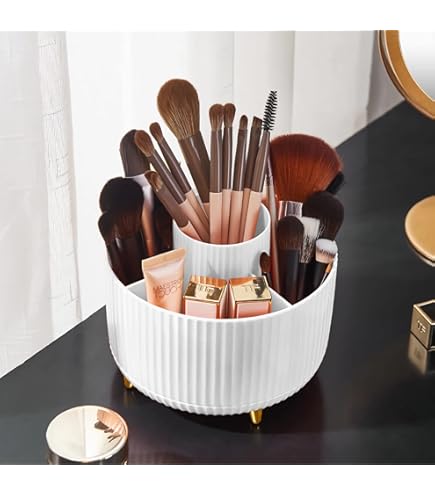 Organizer Trucco Acrilico - Portabatuffoli Con Coperchio - 4 Scomparti Trasparenti - Foto 3