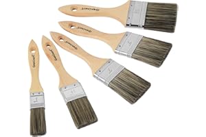 GENIXART Double Thick Chip Paint Brush Set, Wood Stain Brushes for Painting Walls and Fence Staining, Wooden Handle Masonry Paintbrush for Varnish, Paste, Gesso and Limewash (5 Pack Assorted Sizes)