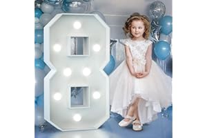 MIXIFOX Numeri luminosi da 0,9 m, decorazione per compleanno: grandi numeri 8 per 8° 18° festa, matrimonio, baby shower, palloncini con cornice in schiuma di cartone a mosaico, supporto per arco di palloncini