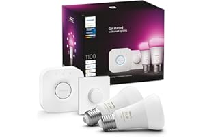 Philips Hue NEW White and Colour Ambiance Smart Light Bulb Starter Kit, 75W - 1100 Lumen [E27 Edison Screw] 2 Bulbs + Smart Button. With Bluetooth. Works with Alexa, Google Assistant and Apple Homekit