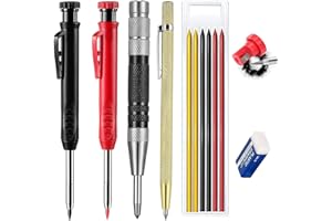 SWEETONE Matite Carpentiere Solide, 2 Pezzi Matite Falegname Set Marcatore Foro Profondo con 6 Ricariche, Matita Meccanica Matite Falegname Strumenti fai da te con Temperino Incorporato per Siti di Costruzione