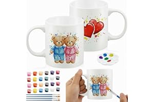 Geiserailie Kit de DIY Tasse de Peinture Peignez Votre Propre Tasse Kit de Tasses à Peindre Soi-Même avec 2 Tasses en Céramique 12 Peintures de Couleur Cadeau Amusant de Pâques(Style Classique)